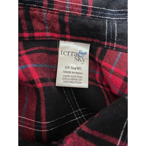 Terra & Sky Red Black Plaid Flannel Button Down Top Plus Size 0X 14W - Picture 10 of 11